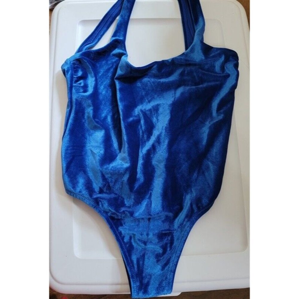 NWT Blue Ruby 8 AU 4 US Velveteen High Leg One-Piece Swimsuit 111315